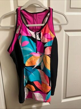 Pink Xl Multi-Color scuba-Zip Tankini